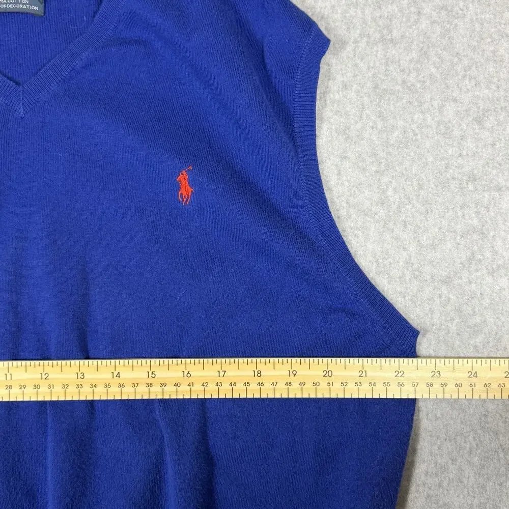 Vintage Polo Ralph Lauren Blue Sweater Vest Mens XXL Cotton Knit Golf 90s Preppy